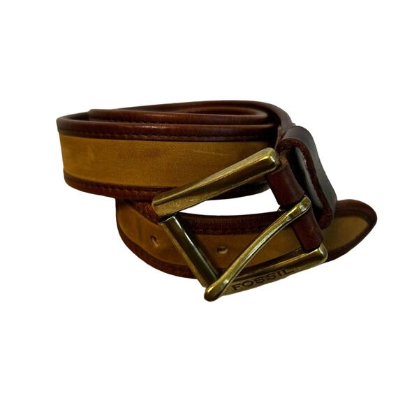 Fossil Two Toned Leather Belt with Gold Hardwear - Picture 1 of 5